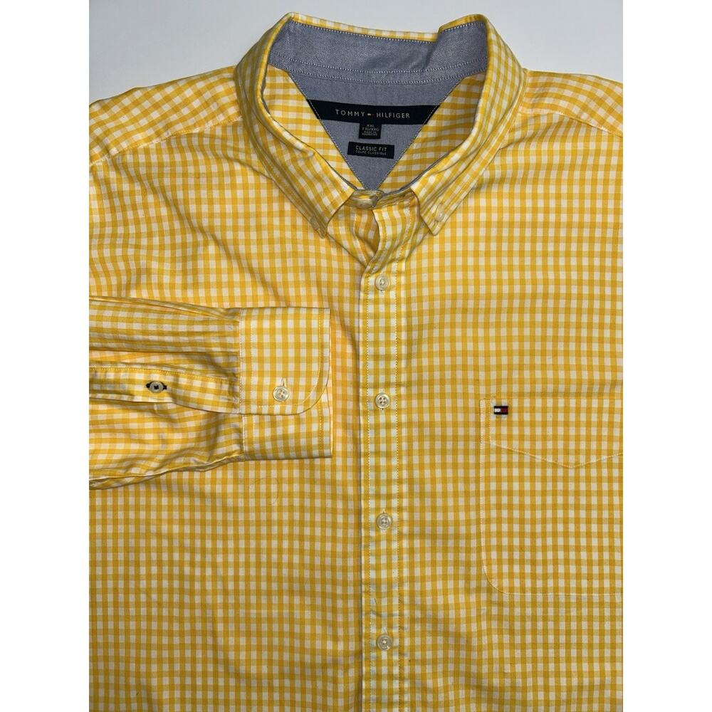 Tommy Hilfiger Men's XXL Button Up/Down Yellow/White Check Long Sleeve Shirt